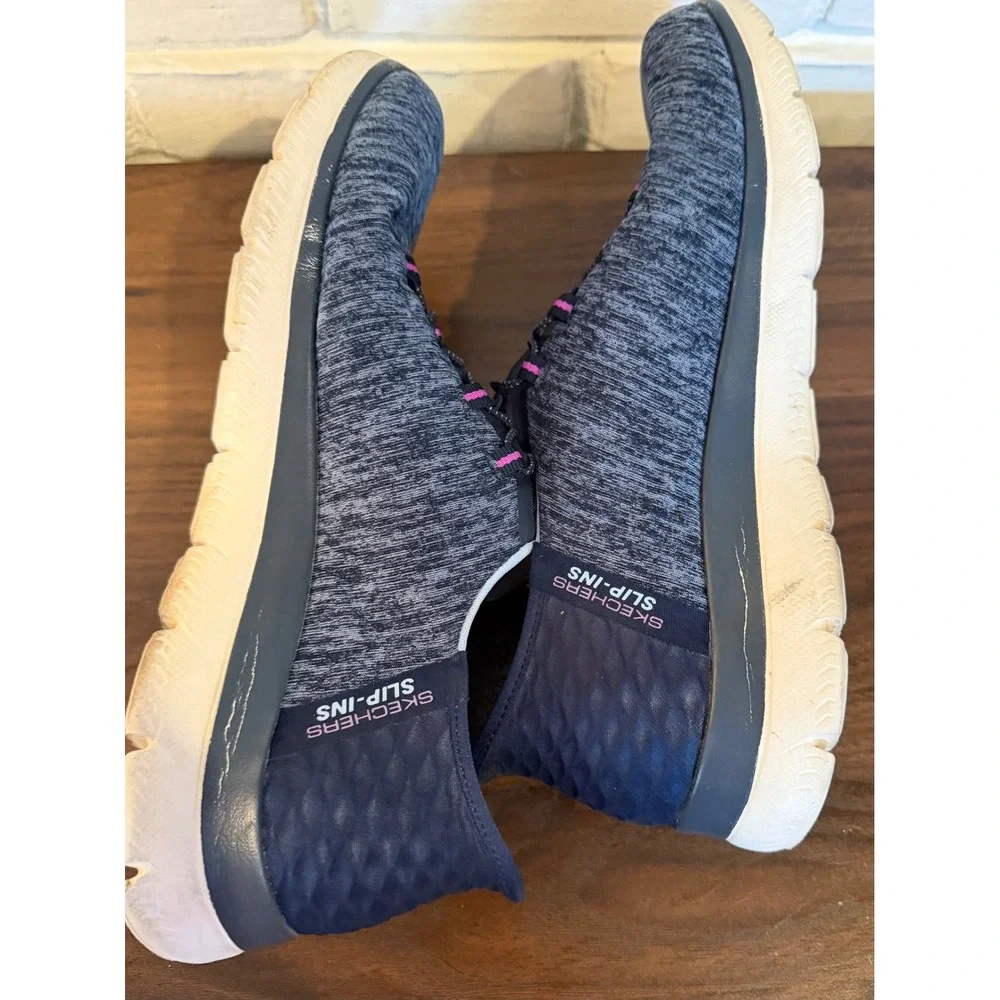 Skechers Hands Free Slip-ins Ultra Flex 3.0 Smooth Step Navy Pink Womens 9 Walk - Picture 3 of 10